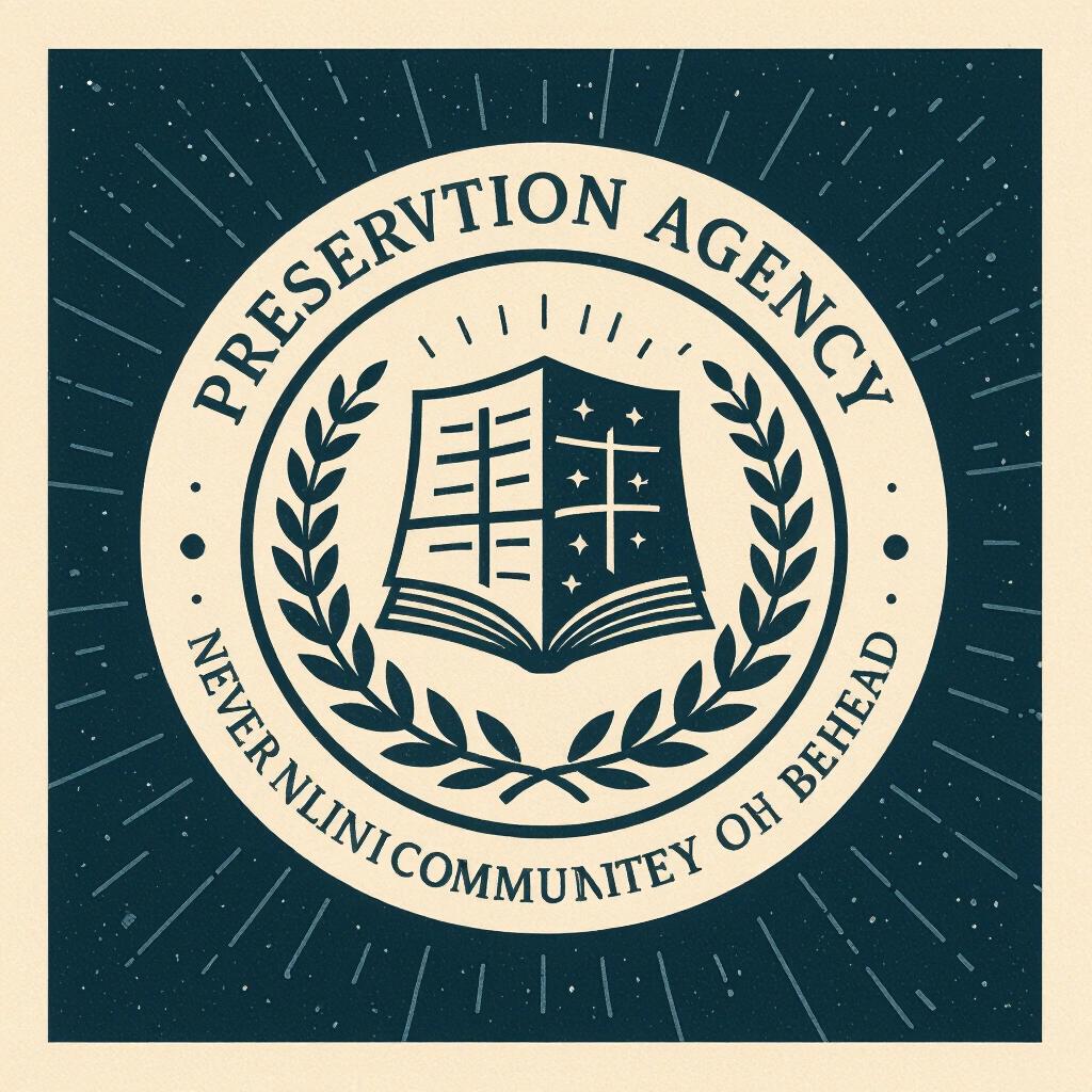 Logo design for a preservation agency. The logo symbolizes the hosting of wiki pages and historical narratives. It aims to preserve online communities to prevent disappearance. The design should convey authority and strength.
