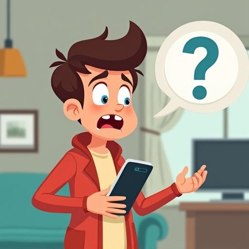 A worried person searching for a missing smartphone. Empty hands show anxiety. Modern setting depicted in cartoon style.
