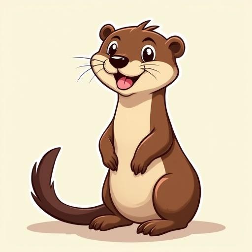 Cartoon representation of an otter character. The otter has a happy expression and stands upright. Fur is brown and cream. Friendly appearance suitable for children's media.