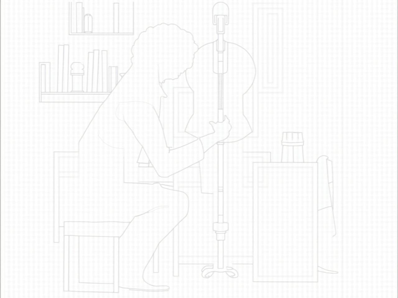 Create an outline drawing of a person working on a dress form in a sewing studio. The person is measuring the dress form with a tape measure. Include details like the sewing machine, spools of thread, and fabric in the background. Add shelves with books and rolled up papers. Make sure the outlines are clear and bold for coloring. The design should be engaging and suitable for an artistic coloring activity.