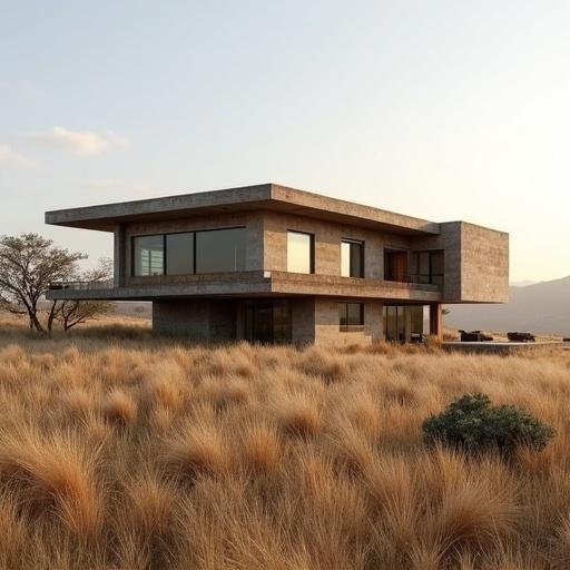 A house situated in dry grassland north of Lima. Incorporates future technology. Harmonizes with nature and local climate. Maximizes client value.