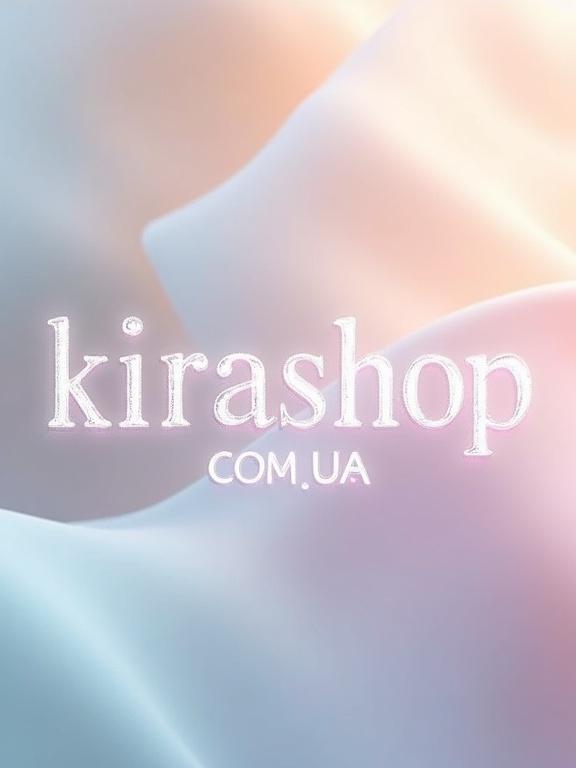 Ethereal image with elegant text kirashop.com.ua in sophisticated typeface. Letters have transparent, frosted glass effect. Background features soft, flowing pastel gradients with no discernible texture. Aesthetic is dreamy and delicate.