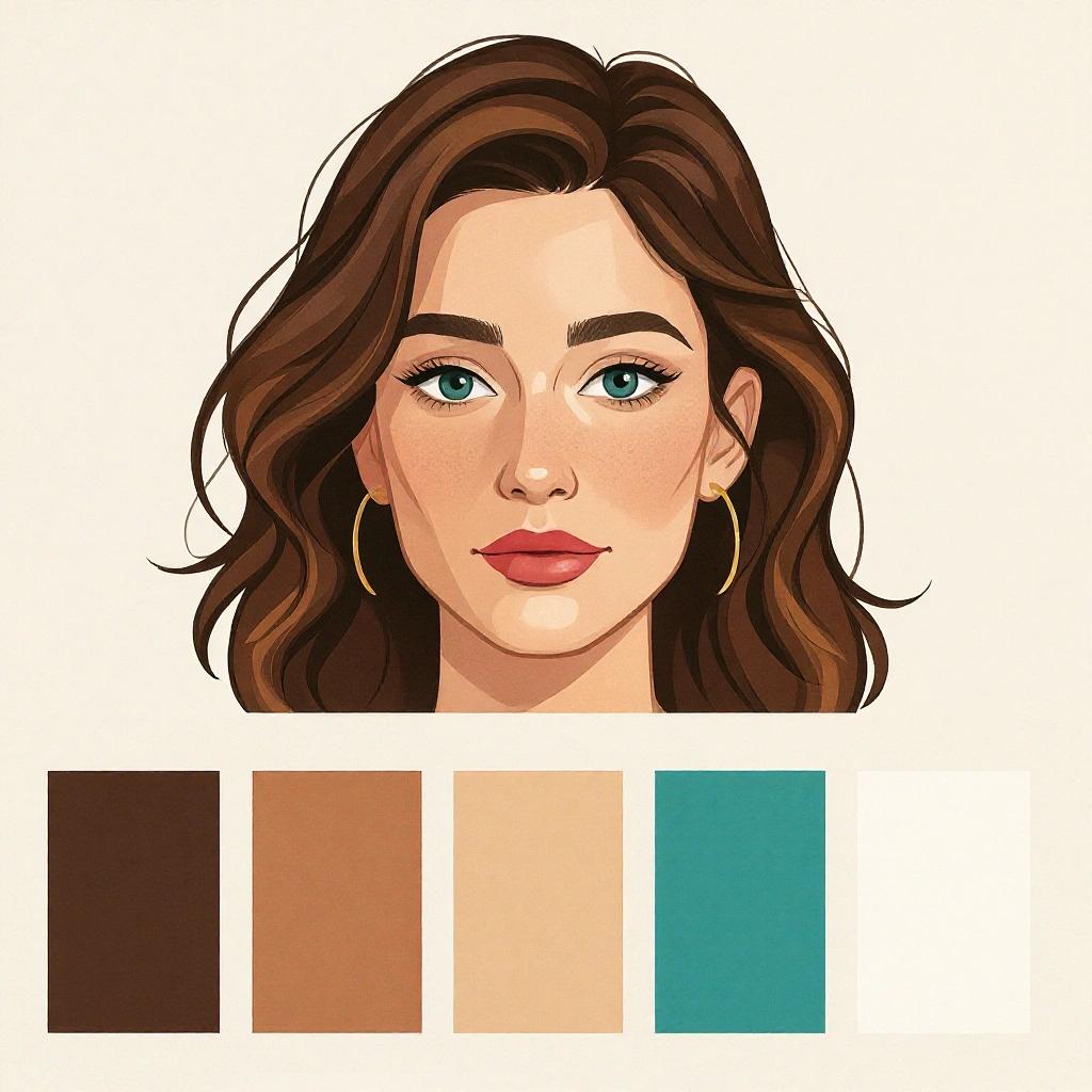 Color palette generated for a portrait subject features a woman with brown hair and blue eyes.