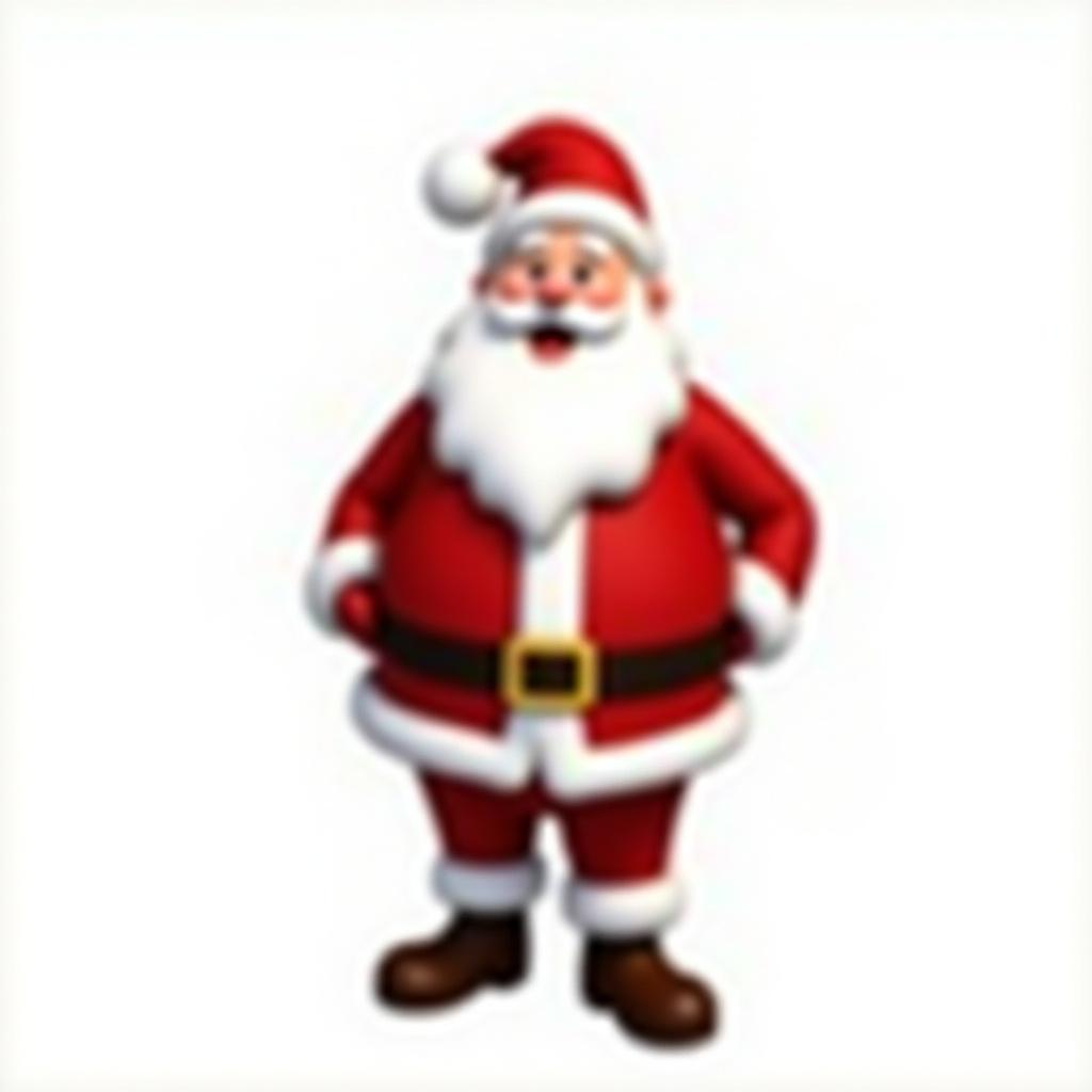 Image of Santa Claus standing and looking straight ahead. He wears a traditional red and white outfit. Friendly and cheerful expression. Background is completely transparent.