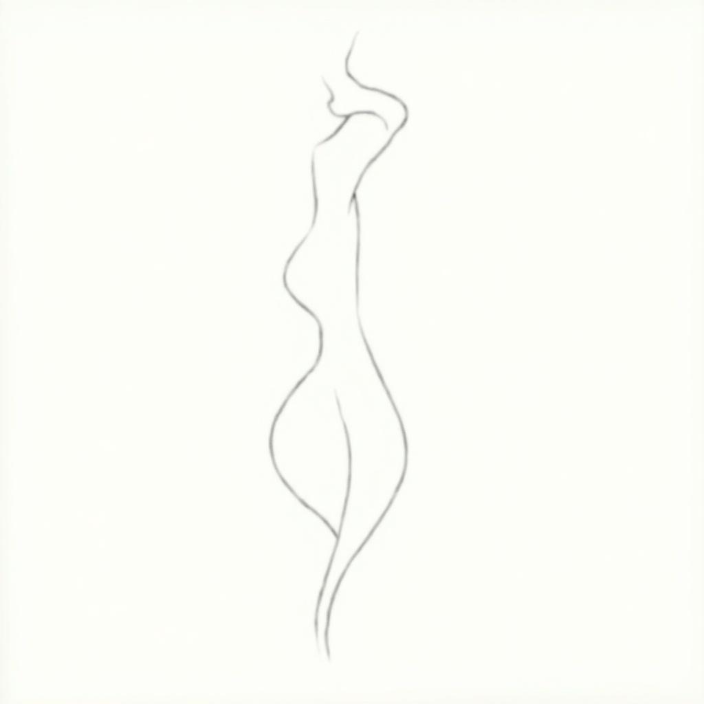 Abstract representation of a female body using simple line art. Focus on curves and elegant shapes without detail.