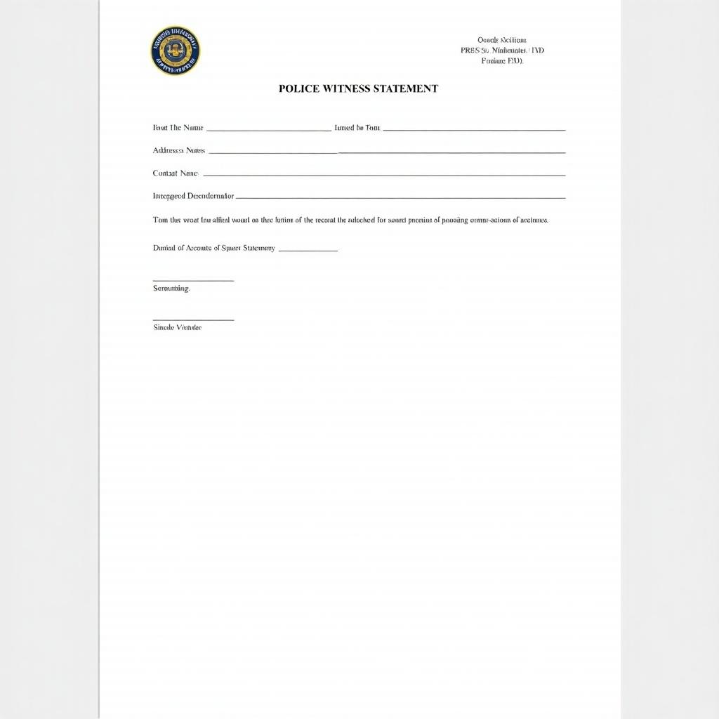 Document titled 'POLICE WITNESS STATEMENT'. Formal layout with sections for personal details and witness information.