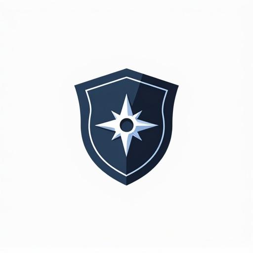 Minimalistic design of a logo featuring a shield with a star in the center. The logo is designed for private police use, showcasing professionalism and simplicity.