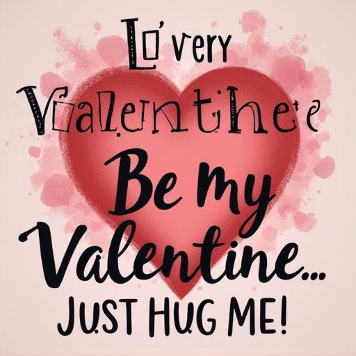 Charming Valentine’s Day design with the phrase Be My Valentine... Just Hug Me! Features a heart with playful typography. Ideal for romantics who love hugs over flowers. Perfect for couples and singles. Suitable as a cozy Valentine’s gift.
