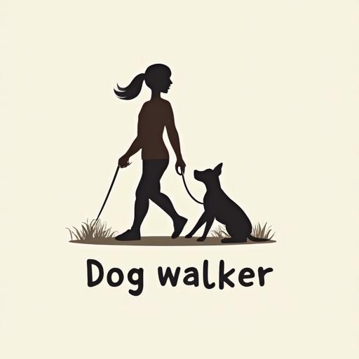 Creative modern logo for a dog walker service featuring a silhouette of a dog walker and a dog with text
