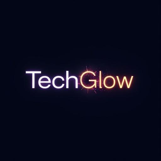 Design modern logo named 'TechGlow'. Logo combines technology and life motivation themes. Use sleek futuristic font with custom letters bold and slightly glowing. Incorporate subtle tech elements circuit lines microchip patterns. Add motivational symbols like soft sunburst or upward sparkle.