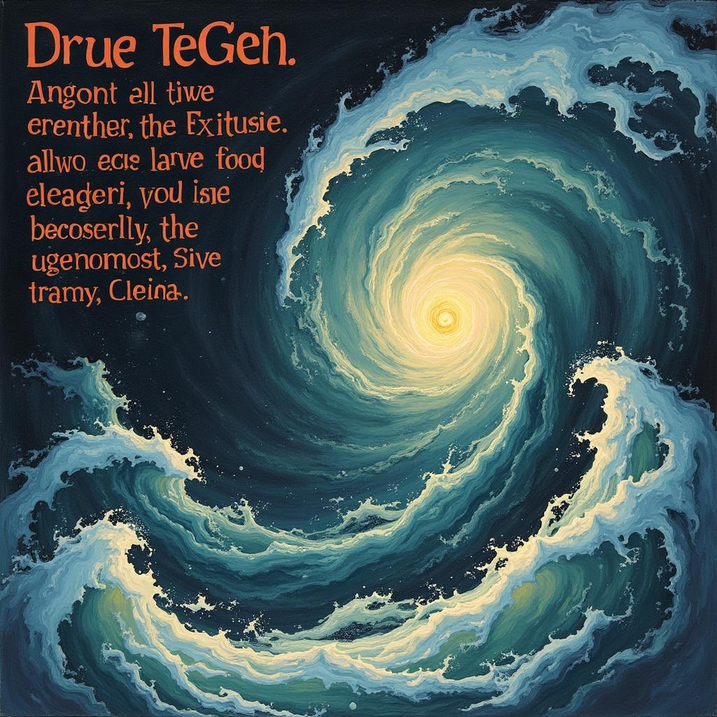 Complex artwork on an album cover with swirling hurricane motif and vibrant colors. Text about love theme. Bright center. Emotional depth and artistic expression.