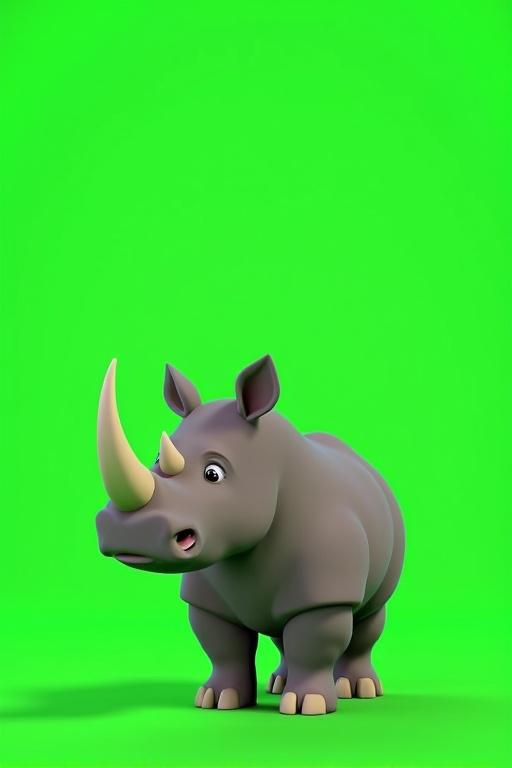 3D animation of a one-horned rhinoceros with a green screen background