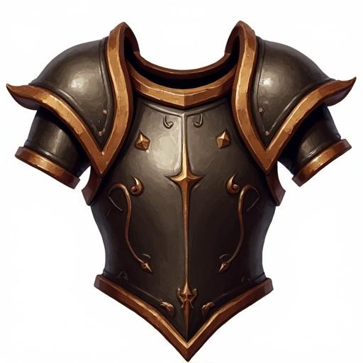 Icon representing a common breastplate in brown and black colors for a card game. Size is 48 x 48 pixels. Styled after World of Warcraft with a transparent background.
