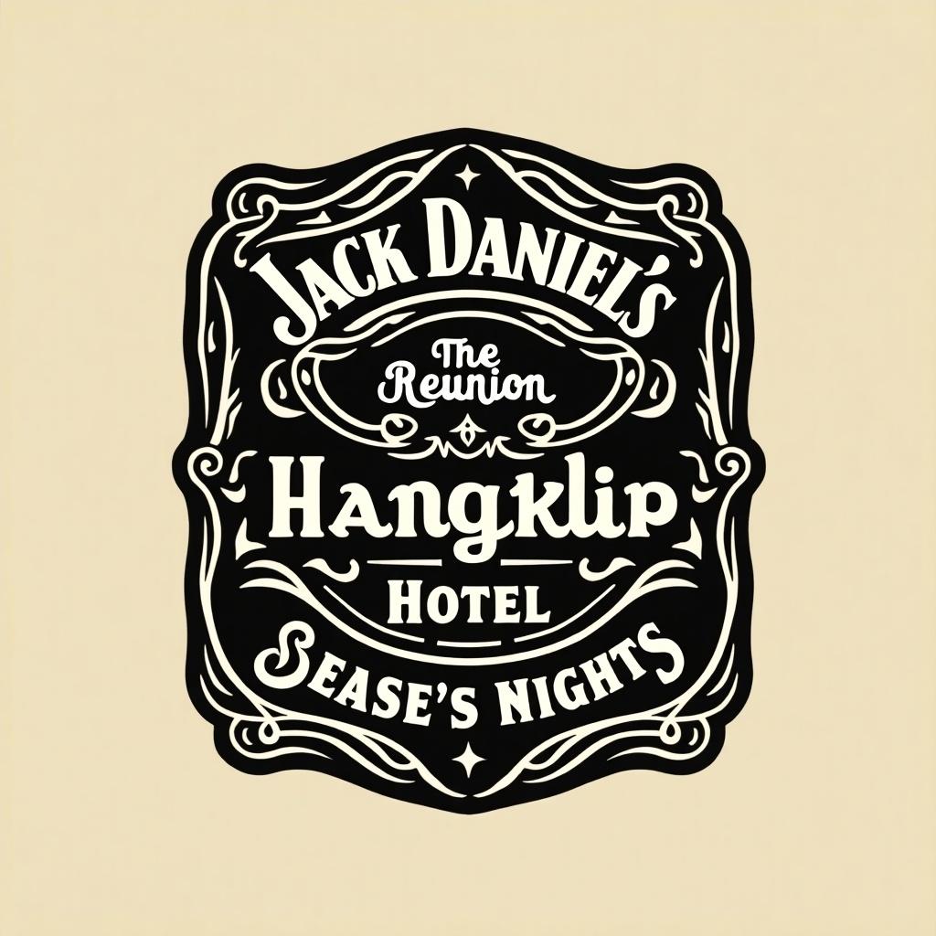 Design a logo for a reunion at Hangklip Hotel. Use Jack Daniel's label style. Incorporate 'Hangklip Hotel' prominently.