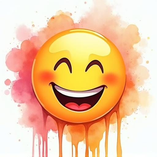 Album cover features a smiling emoji in bright colors. Watercolor style with vibrant splashes and drips. The overall feel conveys happiness and joy.