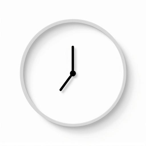 Modern flat-style vector illustration of a round analog clock icon. Minimalistic clean design with black hour and minute hands pointing to 10 and 2. Centered on white background with soft shadows and subtle gradients. Style matches healthcare SaaS UI elements. Avoid background clutter.