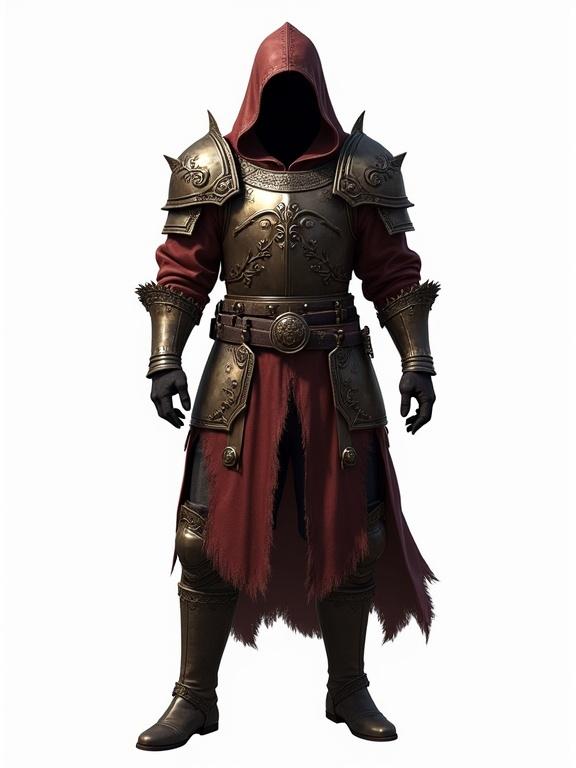Body armor equipment slot item designed for ARPG. Game asset with a transparent background depicting a cloaked armored figure.