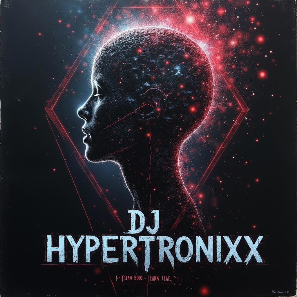 Futuristic art for a music album cover. Features a silhouette of a person with a cosmic background. Text includes DJ HYPERTRONIXX.