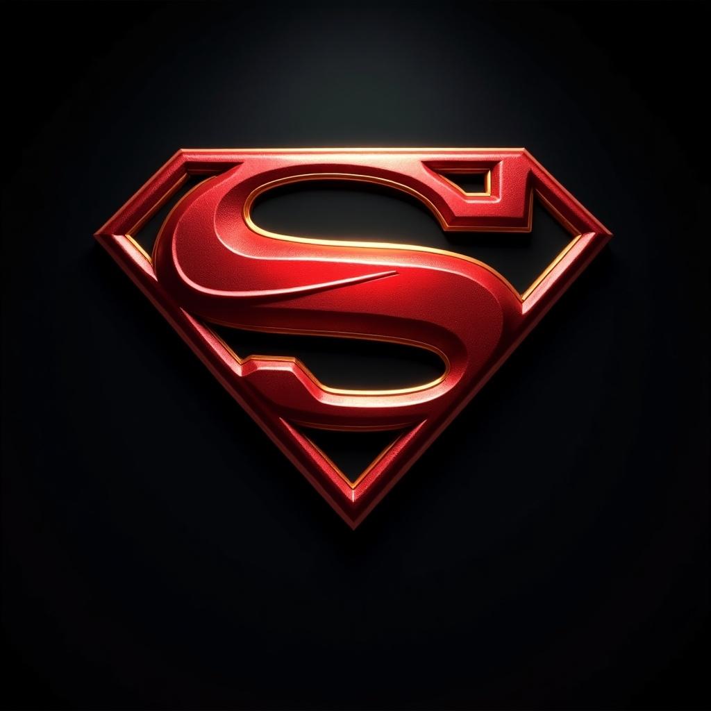 Create a cinema logo featuring superheroes. The logo should look appealing and use iconic titles. The main logo is a red and gold Superman emblem against a dark background.