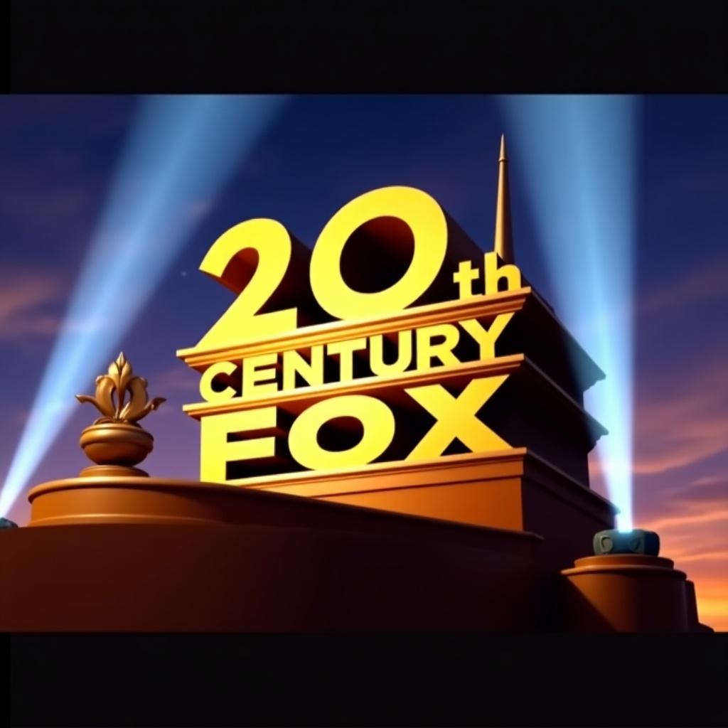 The image features a prominent logo similar to a well-known film company brand. The original text '20th Century Fox' is creatively altered to read '16th January Pictures.' The logo is set against a dramatic background of colors that evoke a cinematic atmosphere. Bright beams of light radiate from the logo, adding to its grandeur. This logo can be associated with film and media production, suggesting an upcoming project or company identity.