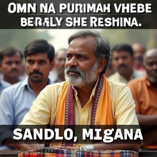 Meme criticizing local politicians for supporting corrupt migrant businessmen. Title states the issue in Kannada, focusing on local community interests.