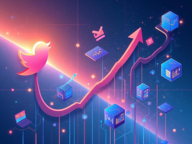 Dynamic digital illustration depicting transition from viral tweet to sustained growth. Trending tweet at center with branching paths. Paths lead to engaged followers, content creation, analytics charts, email list growth, community building. Vibrant colors with glowing effects and smooth transitions symbolize momentum and success.