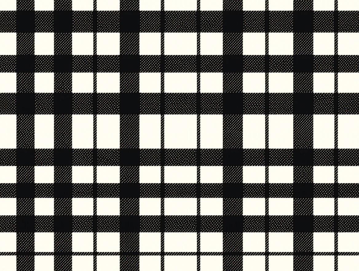 Grid background pattern with intersecting black lines. High contrast design features black and white squares. Suitable for seamless tiling in media. Detailed, high-quality texture with precise alignment for duplication. Monochrome aesthetics with dark hues.