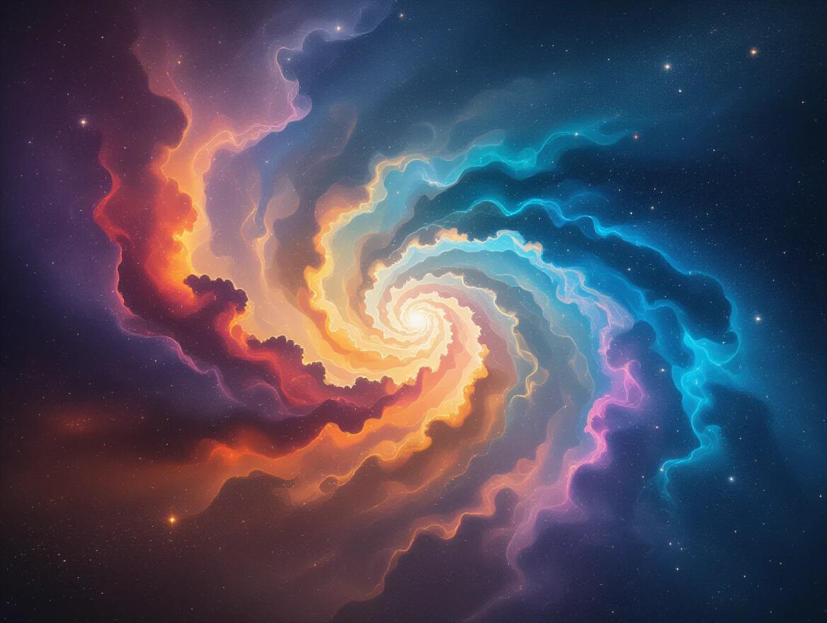 Vibrant cosmic nebula with swirling gas clouds. Luminous pointillist dots form stellar formations. Optical color mixing seen in cosmic dust and beauty. Contemporary space art with classical pointillism. Galaxy captured in pure colored dots.