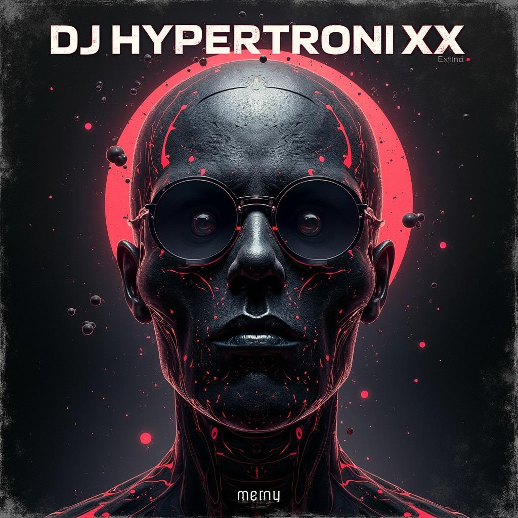 Dark shades and complex futuristic art on a music album cover featuring DJ Hypertronixx. The cover shows a highly stylized head with intricate glowing patterns and sunglasses.