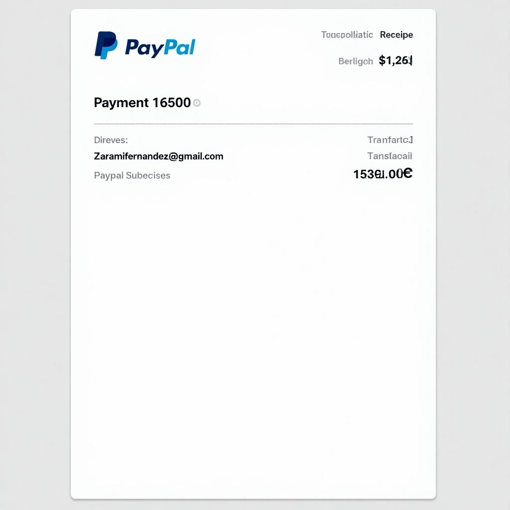 PayPal payment receipt displays transaction details. Receipt includes PayPal logo, transaction information, and payer details. Designed for online payments.