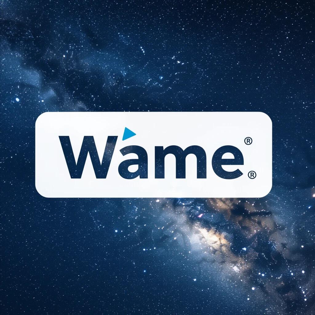 Logo of Wame displayed over a starry cosmic background. Blue and white colors used in the logo. The logo conveys technology and professionalism.