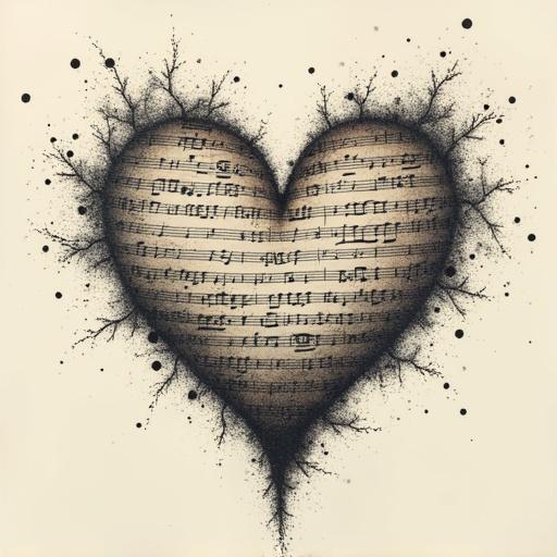 Illustration of a heart in musical notes. Heart dissolving into thin air.