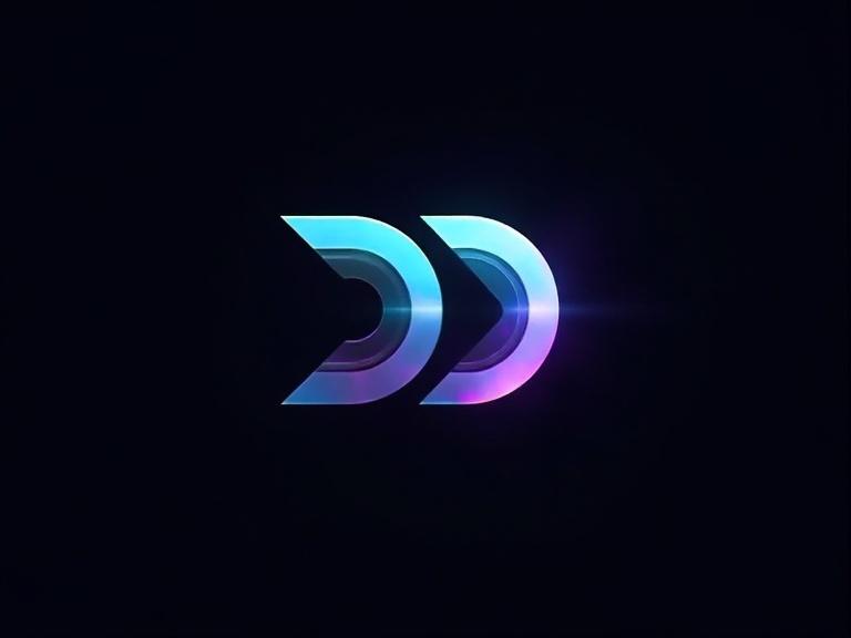 Design modern minimalistic logo for YouTube channel DDD – Deep Dive Discussions. Feature letters DDD in bold geometric futuristic font. Incorporate symbol of depth or discovery like concentric rings, downward arrow, or ripple effect. Use dark background with electric cyan glowing purple accents. Design must be smart techy adaptable clean recognizable at small sizes.