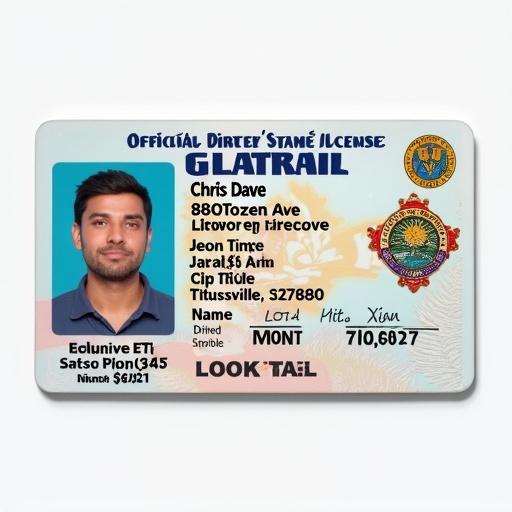 Image depicts a Florida official driver's license. Features include a photo, personal details, unique ID number, state logos, and color scheme. Layout is organized and easy to read, mimicking government-issued identification authenticity.