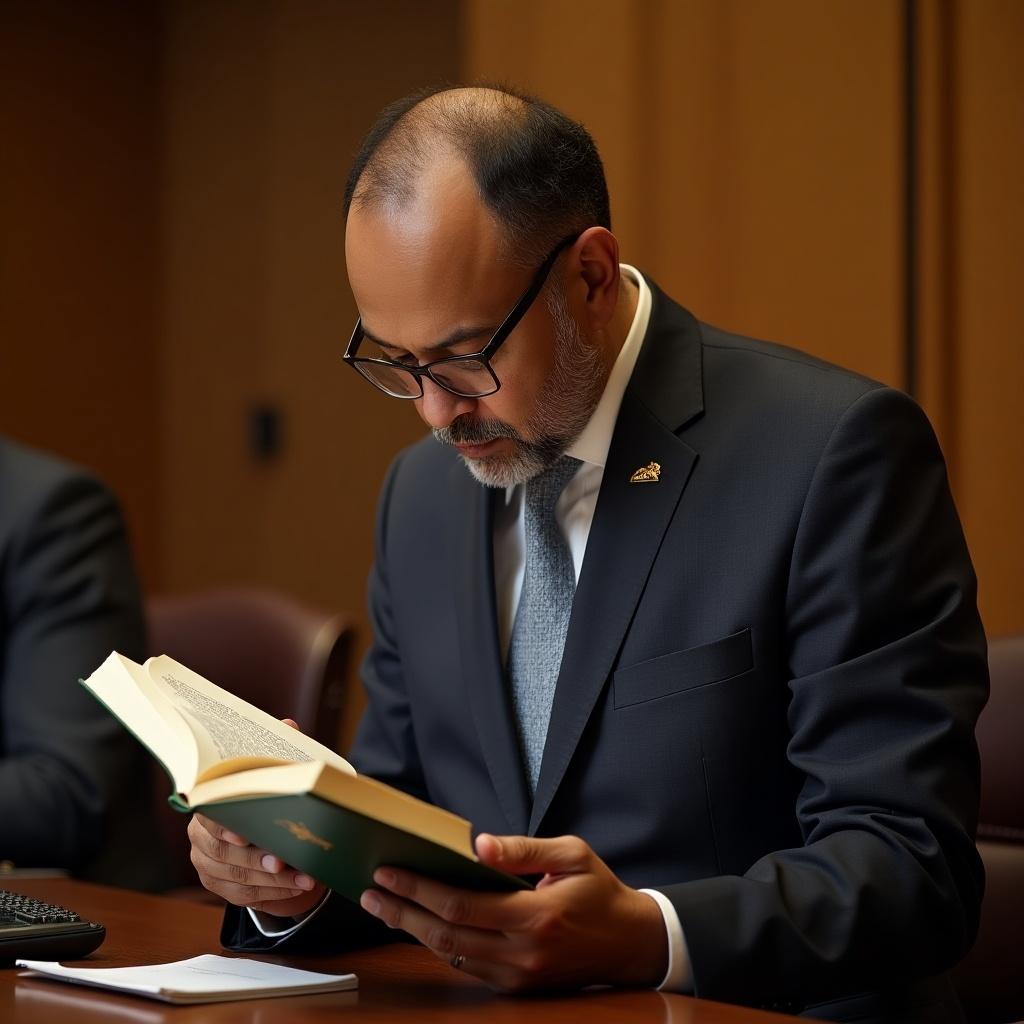 Ethiopian Prime Minister Abiy Ahmed reading a book by Jawar Mohammed. The setting appears to be an office. The focus is on Abiy Ahmed's engagement with the book.