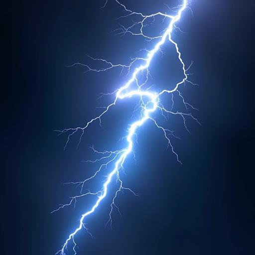 Lightning strike with a piercing, branching pattern. No background present. Ideal for use as a game asset.