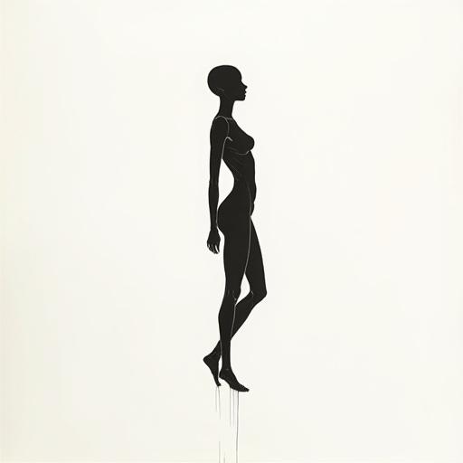 Minimalist human figure with perfect proportions no gender traits smooth featureless face clean silhouette levitating in space monochrome sketch delicate ink lines textured paper serene mood inspired by traditional Asian brushwork