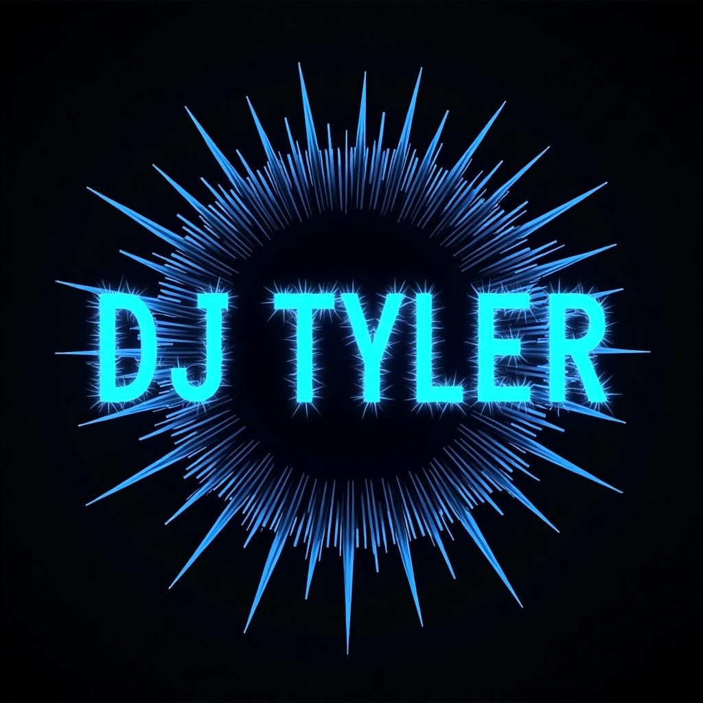 Profile picture featuring text DJ Tyler. Blue glitch effect on the text. Dark blue and light blue spikes radiating towards the text. Text slightly rotated.