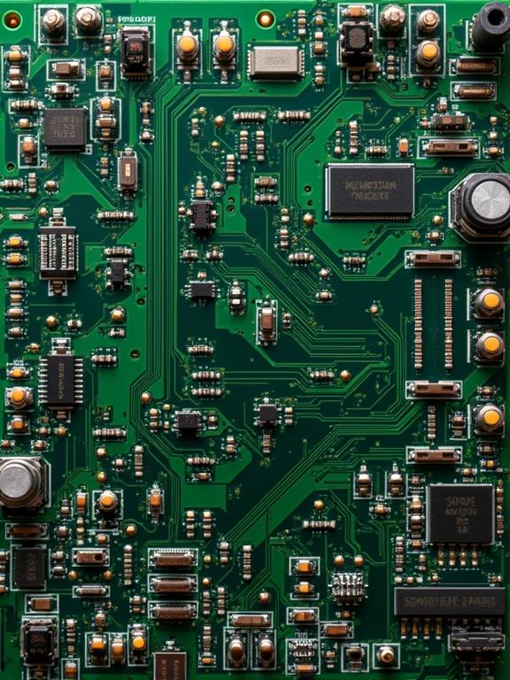 Detailed image of a printed circuit board showing various electronic components and connections.