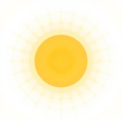 A symbol of a radiating sun on a clear white background. This design conveys the trait of Extroversion. Simple and clean aesthetic.
