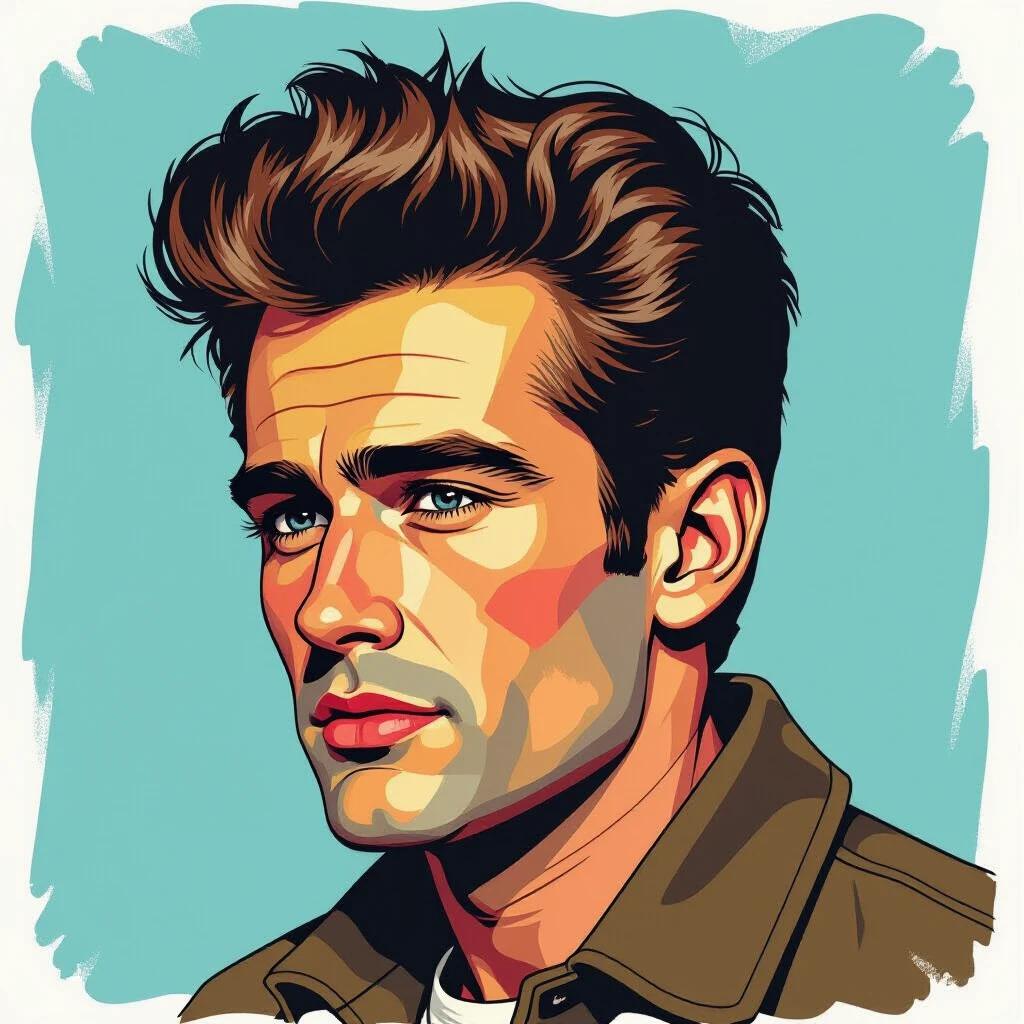 Portrait of a male figure in comic style. Semi-profile view. Bold outlines and photorealistic colors used. Vivid teal background enhances features.