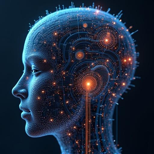 Explanatory image showing multiple AI models collaborating to enhance output quality for a query. Display a stylized human head filled with circuitry and glowing elements to represent data processing.