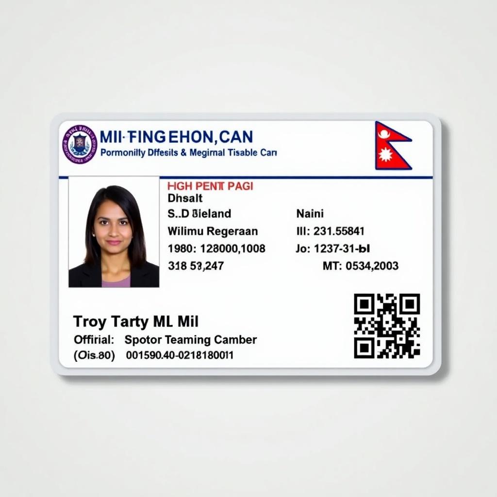 ID card from Nepal displaying identification information. Card contains official details, a QR code, and looks suitable for professional use.