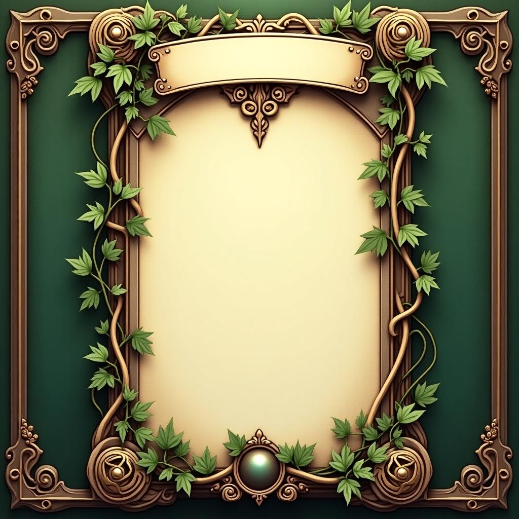 Custome-designed frame for a board game card with ornate details and a blank center space.