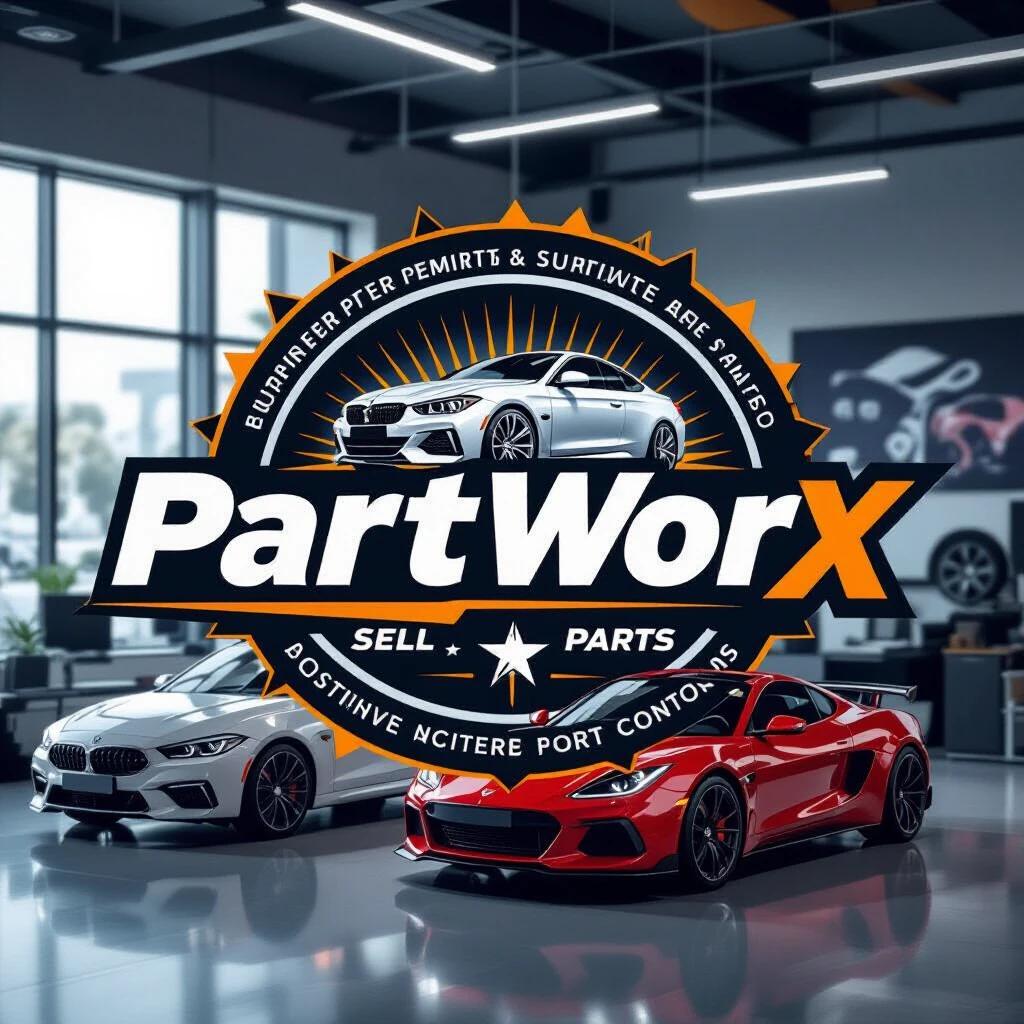 Logo design for a business named PartWorx. Focus on automotive theme. Incorporate elements of car parts and sports cars. Use dynamic and innovative styling.