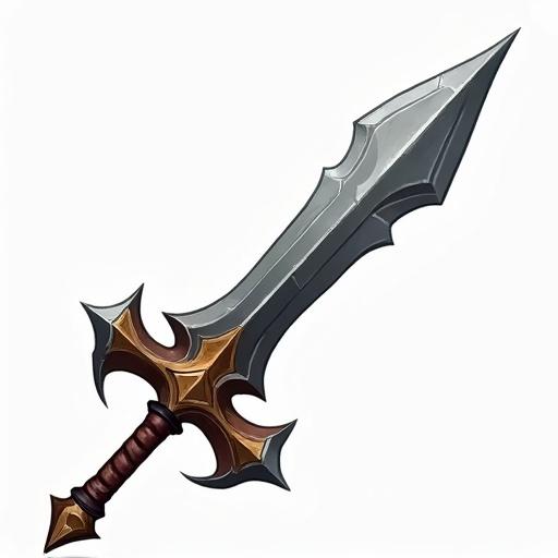 Icon of an ancient sword designed for a card game. Size 48 x 48 pixels. Transparent background. Designed in the style of World of Warcraft. Colors are gray and brown.