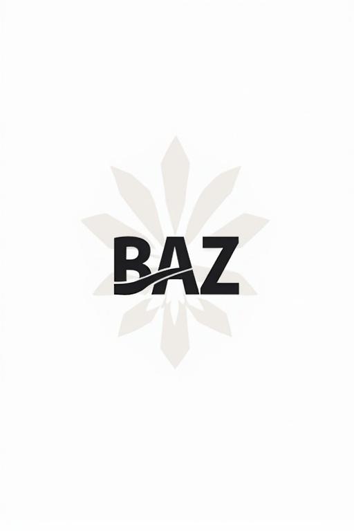 Logo design of the word 'BAZ' in Arabic square kufic style. Integrated with an abstract falcon or eagle element. Highly geometric and symmetrical. Modern minimalist design with bold black lines on white background. Vector style. Symbolizing strength and leadership. Suitable for a travel brand. Clean and powerful composition.