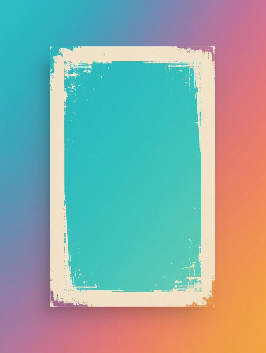 An empty film poster features a turquoise gradient with a white border in an old-school style. The composition is clean and professional with a lavender to purple gradient on the left and a peach-orange gradient on the right. The design is minimalist and graphic, allowing for customization.