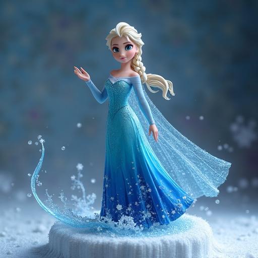 A resin figure inspired by the film Frozen featuring a princess in an ice-themed gown with flowing hair.