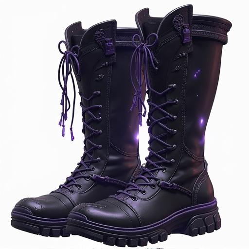 Boot design for Abyssal Vanishers with matte black color. Boots appear to absorb light with tendrils of darker shadow. Edges have subtle purple and void-like shimmer. Realistic and unsettlingly non-reflective. Designed for ARPG game with transparent background.